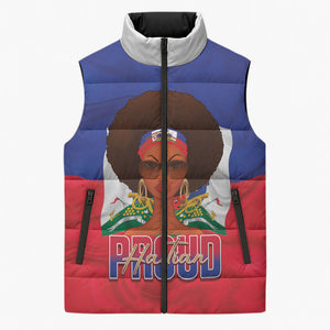 Personalized Haiti Flag Day Sleeveless Puffer Jacket Haitian Women Proud Flag Wave Style