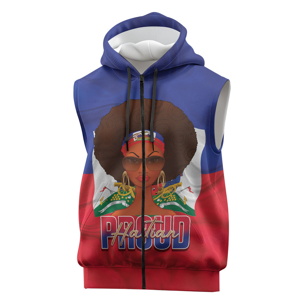 Personalized Haiti Flag Day Sleeveless Zip Hoodie Haitian Women Proud Flag Wave Style