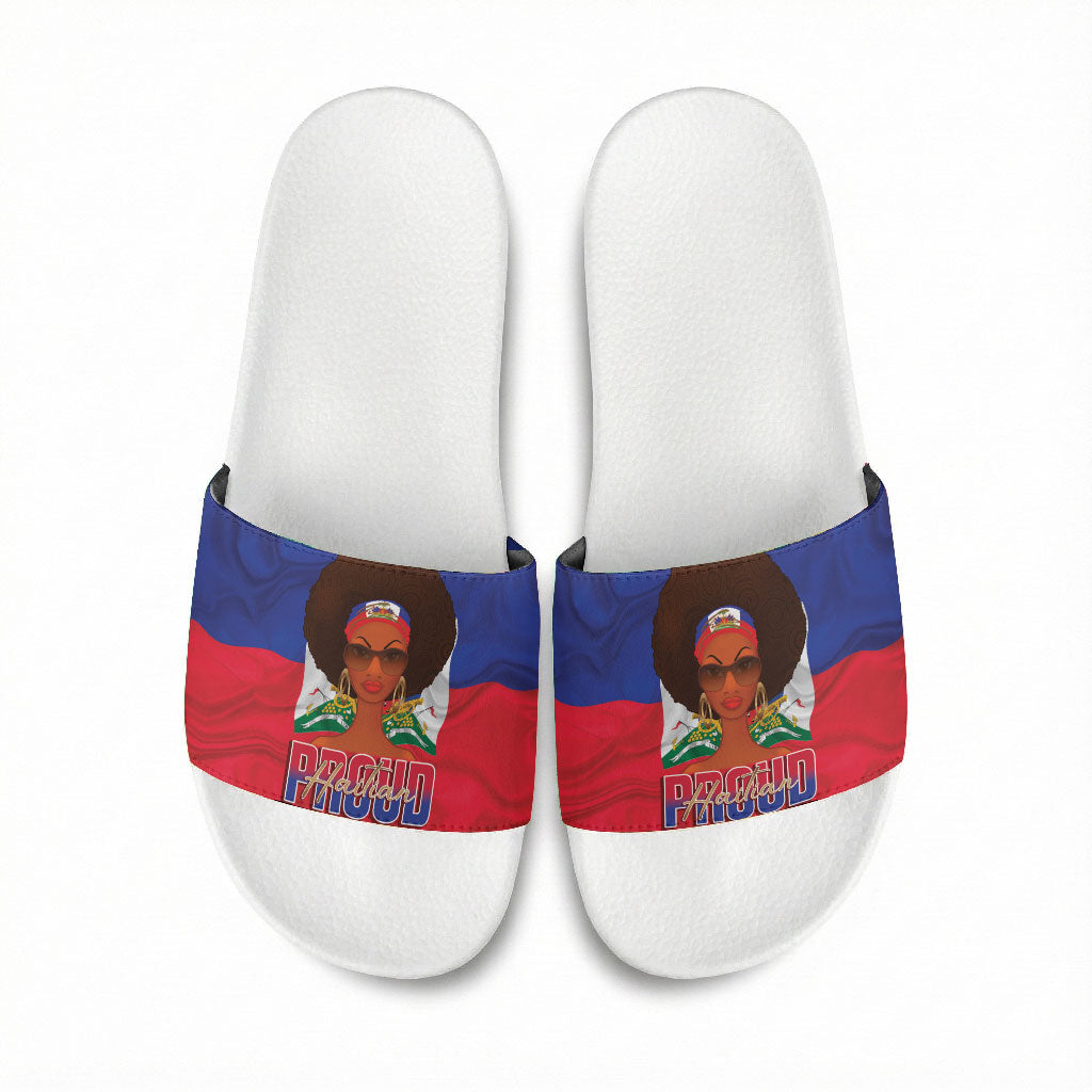 Haiti Flag Day Slide Sandals Haitian Women Proud Flag Wave Style
