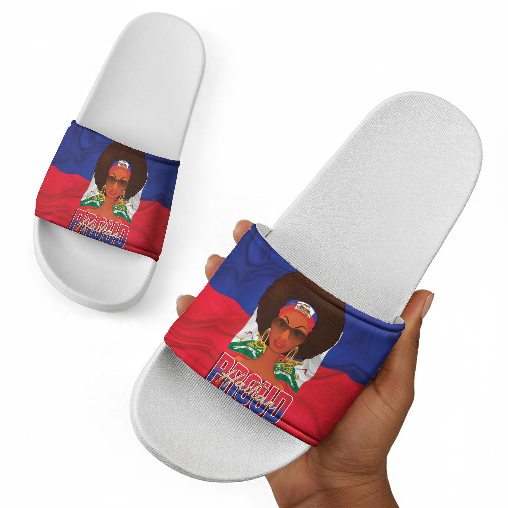 Haiti Flag Day Slide Sandals Haitian Women Proud Flag Wave Style