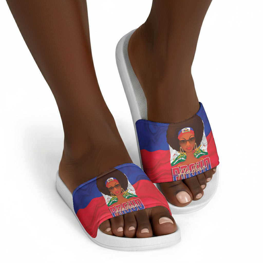 Haiti Flag Day Slide Sandals Haitian Women Proud Flag Wave Style