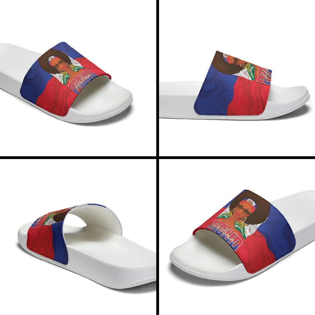 Haiti Flag Day Slide Sandals Haitian Women Proud Flag Wave Style