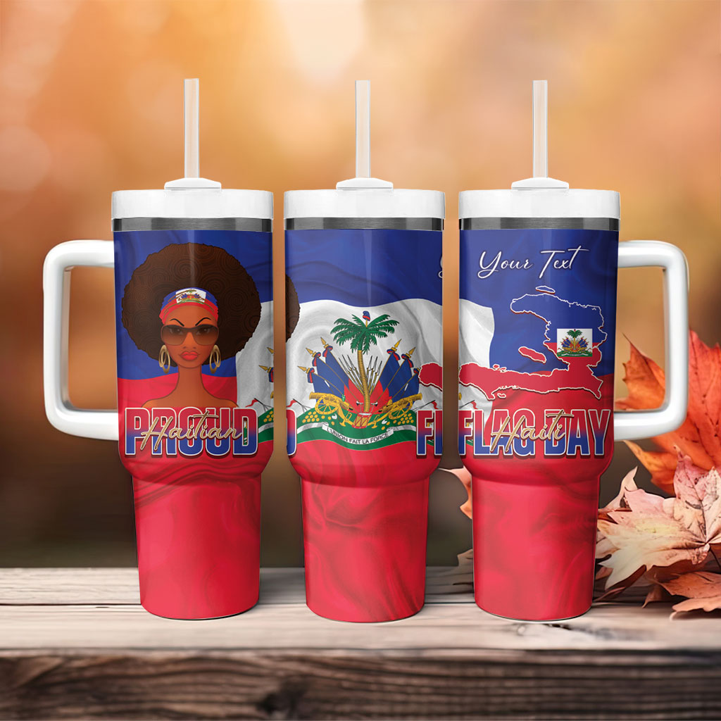 Personalized Haiti Flag Day Tumbler With Handle Haitian Women Proud Flag Wave Style