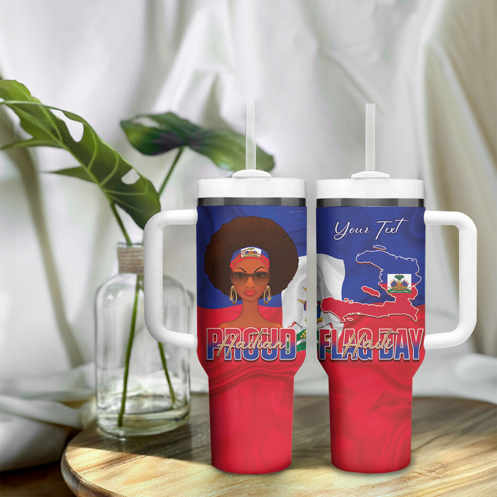 Personalized Haiti Flag Day Tumbler With Handle Haitian Women Proud Flag Wave Style