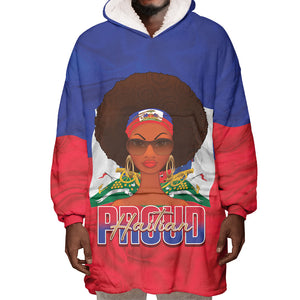 Personalized Haiti Flag Day Wearable Blanket Hoodie Haitian Women Proud Flag Wave Style