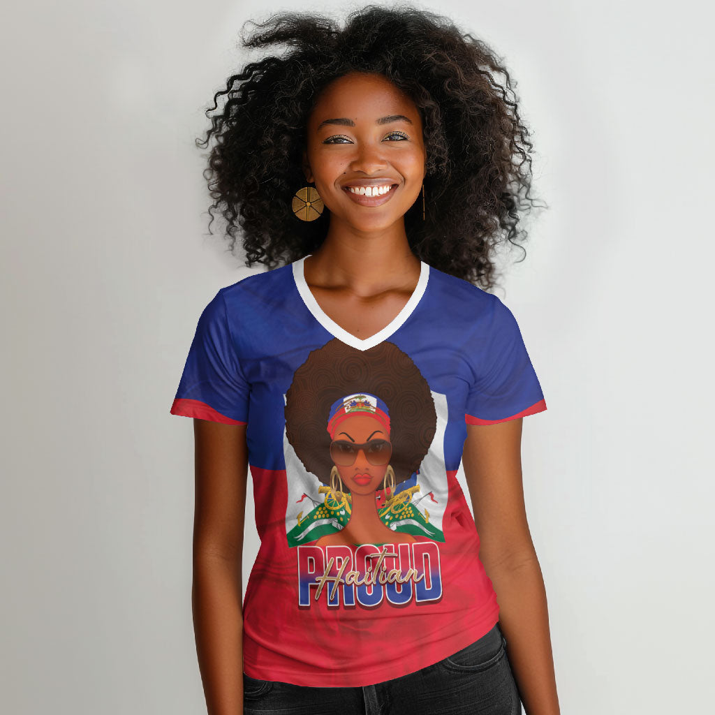 Personalized Haiti Flag Day Women V-Neck T-Shirt Haitian Women Proud Flag Wave Style