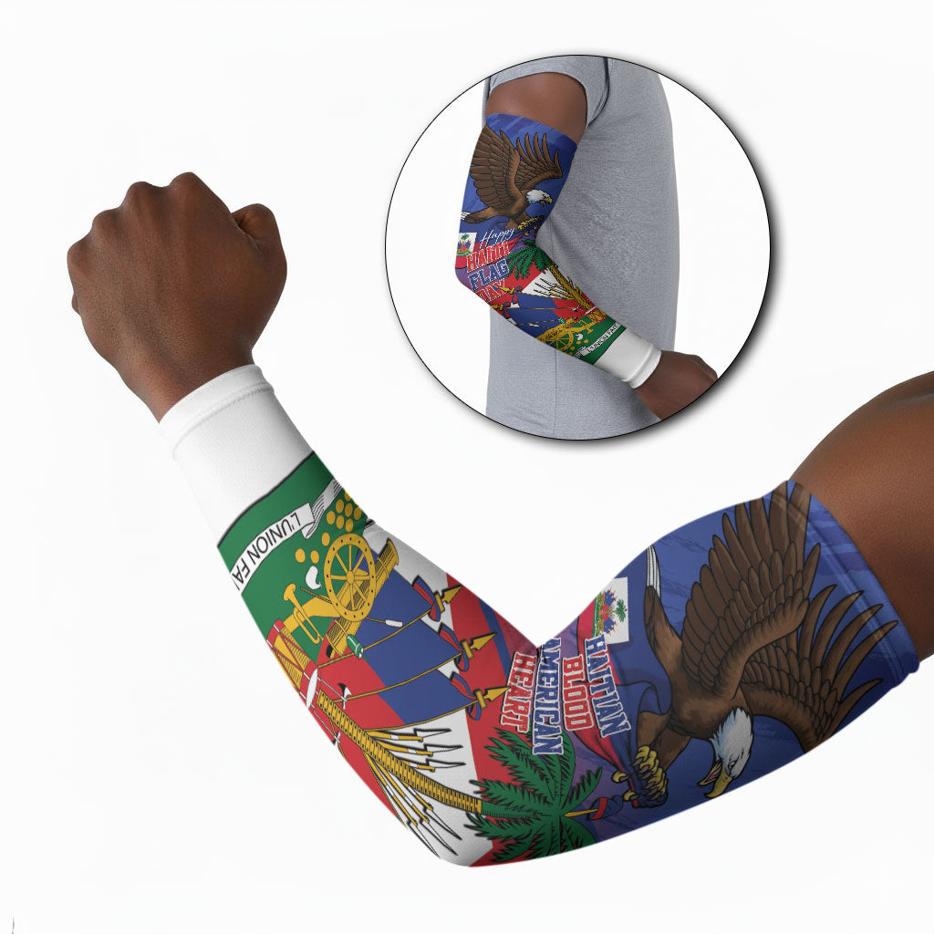 Haiti Flag Day Arm Sleeves Haitian Blood American Heart Eagle With Flag
