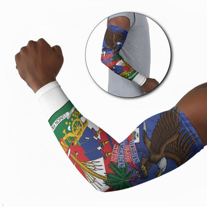 Haiti Flag Day Arm Sleeves Haitian Blood American Heart Eagle With Flag