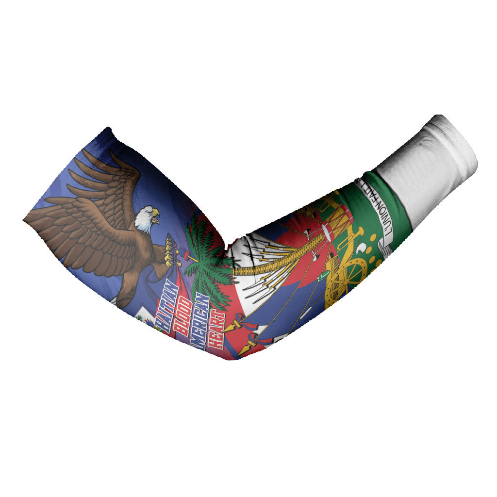 Haiti Flag Day Arm Sleeves Haitian Blood American Heart Eagle With Flag
