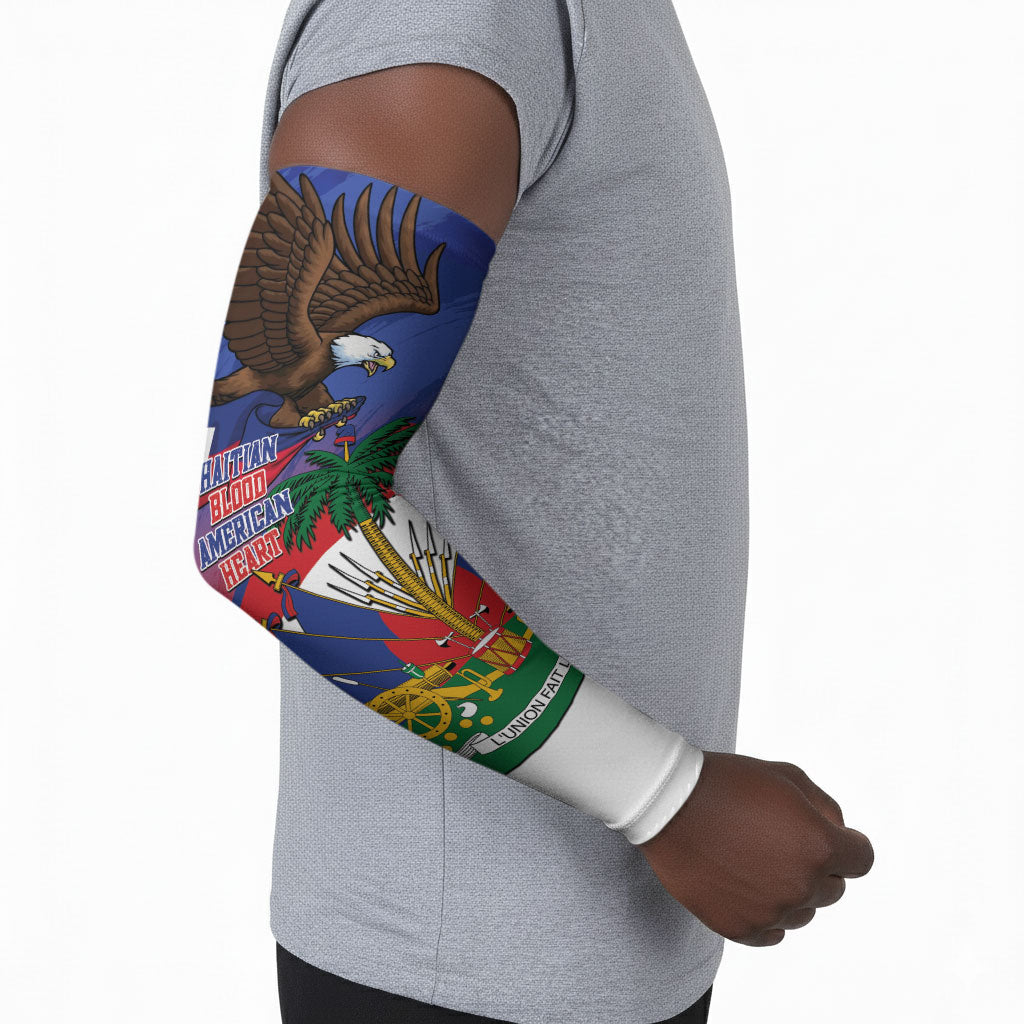 Haiti Flag Day Arm Sleeves Haitian Blood American Heart Eagle With Flag