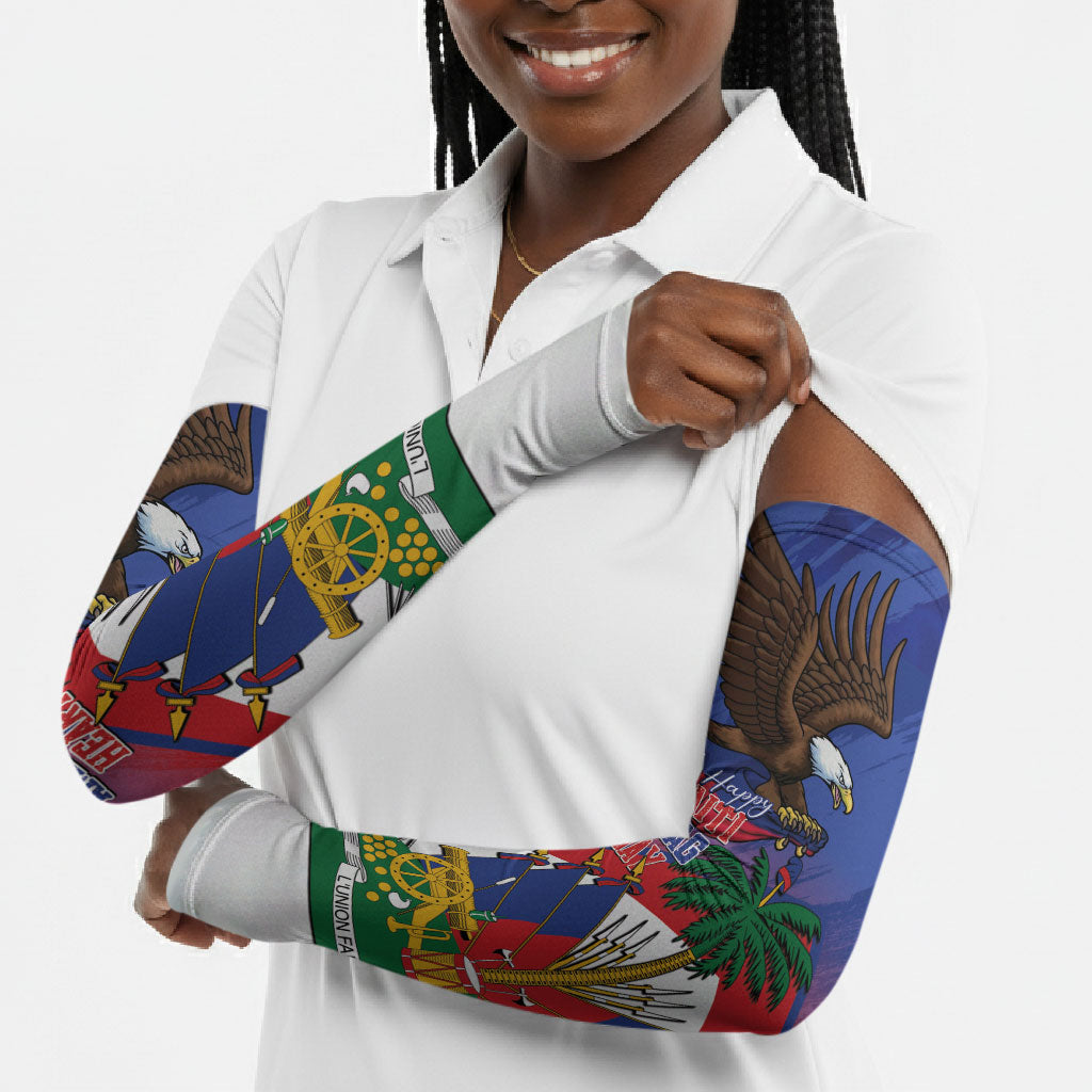 Haiti Flag Day Arm Sleeves Haitian Blood American Heart Eagle With Flag