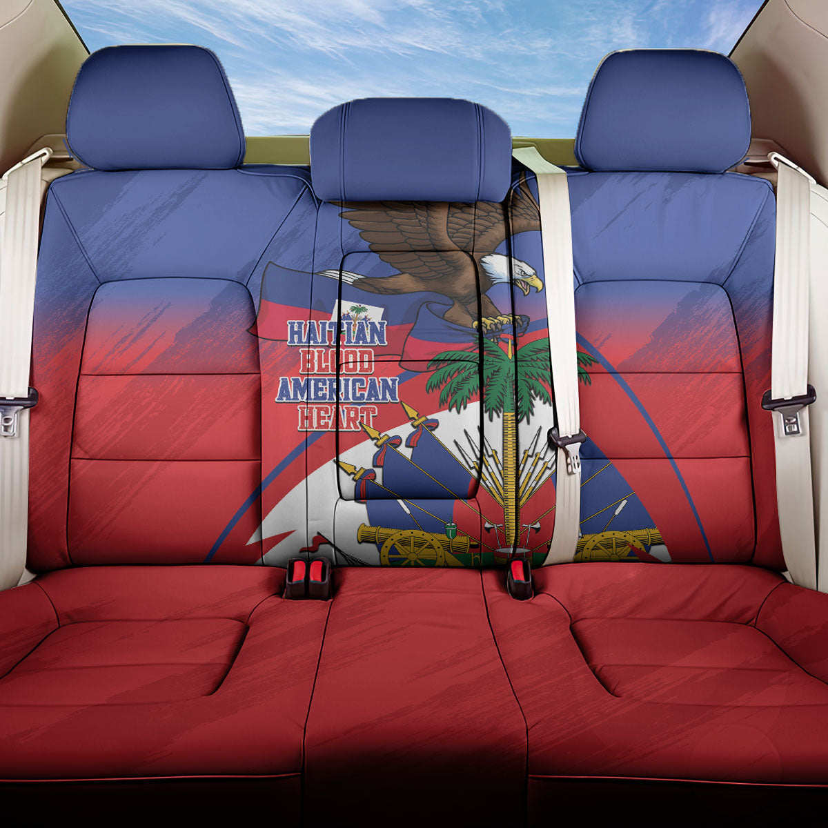 Haiti Flag Day Back Car Seat Cover Haitian Blood American Heart Eagle With Flag