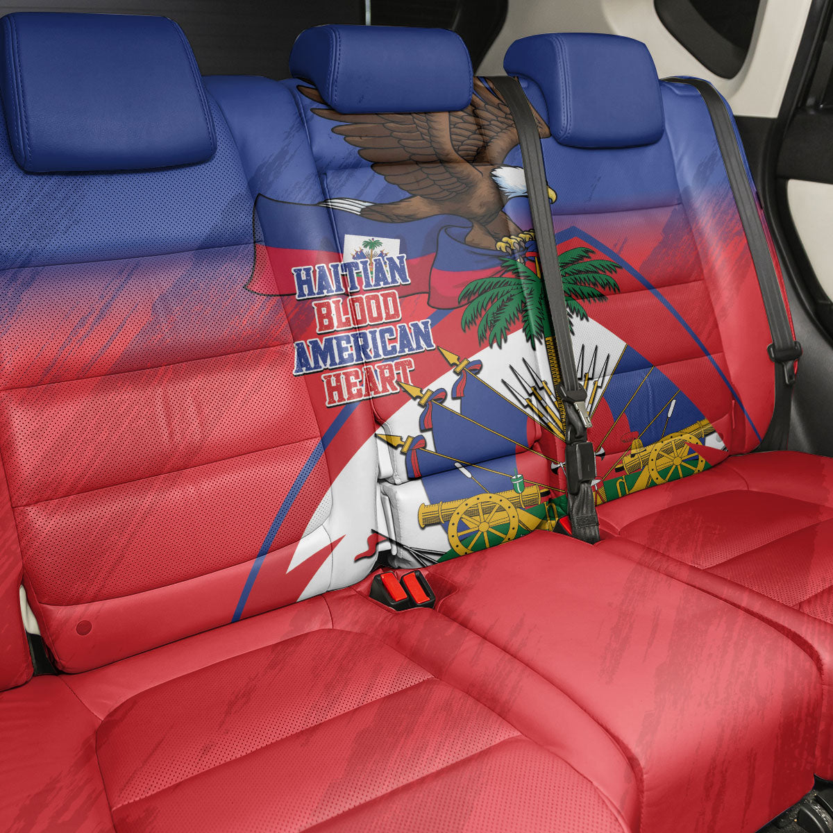 Haiti Flag Day Back Car Seat Cover Haitian Blood American Heart Eagle With Flag