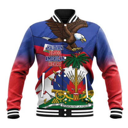 Haiti Flag Day Baseball Jacket Haitian Blood American Heart Eagle With Flag