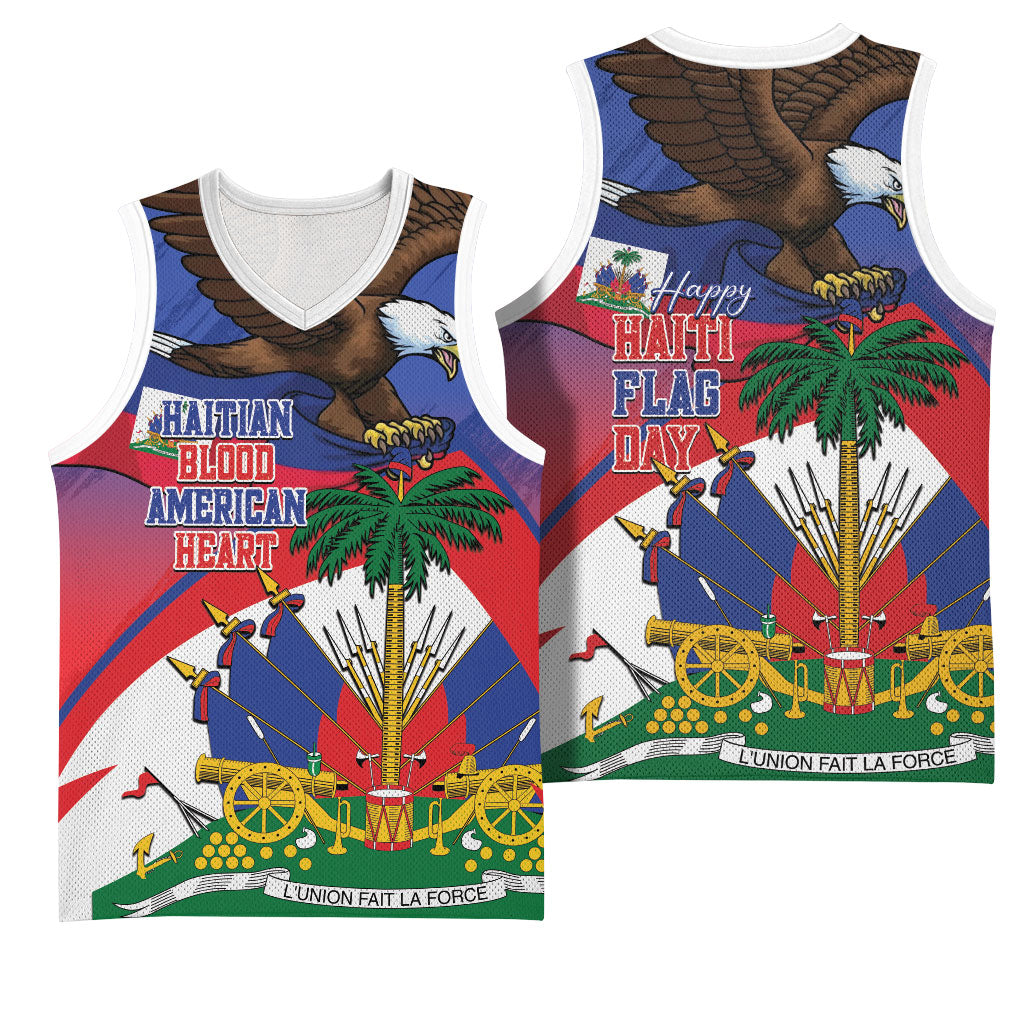 Haiti Flag Day Basketball Jersey Haitian Blood American Heart Eagle With Flag