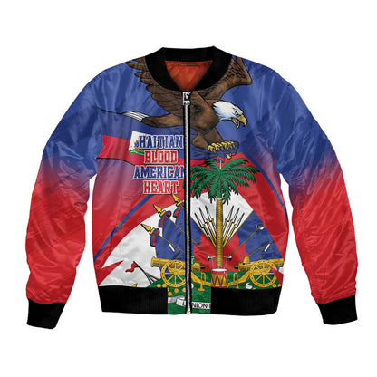Haiti Flag Day Bomber Jacket Haitian Blood American Heart Eagle With Flag