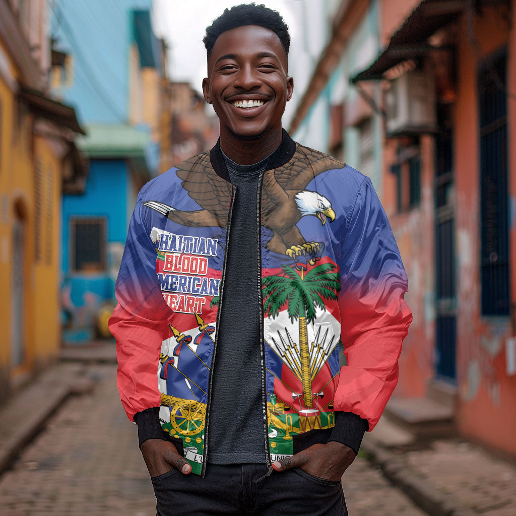 Haiti Flag Day Bomber Jacket Haitian Blood American Heart Eagle With Flag