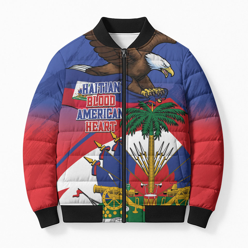 Haiti Flag Day Bomber Puffer Jacket Haitian Blood American Heart Eagle With Flag