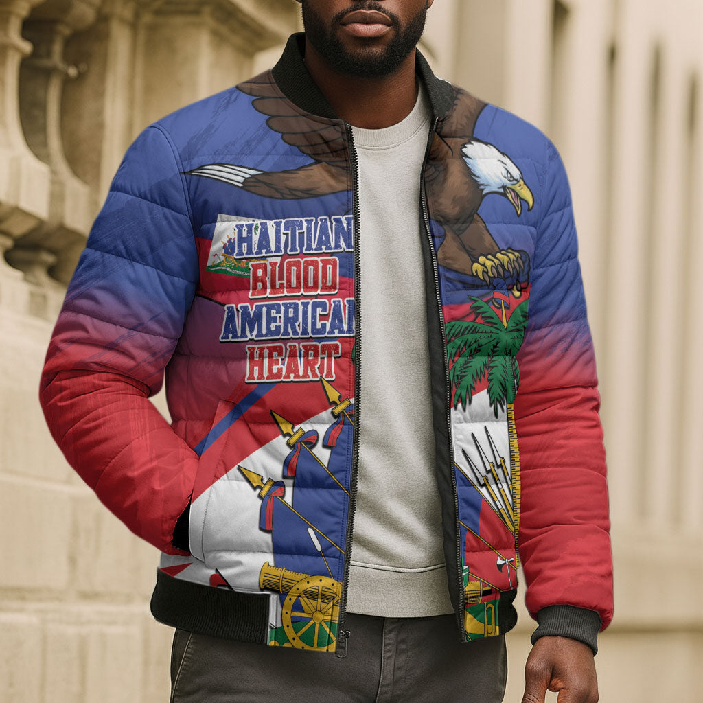 Haiti Flag Day Bomber Puffer Jacket Haitian Blood American Heart Eagle With Flag