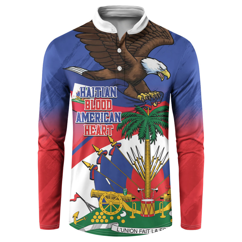 Haiti Flag Day Button Sweatshirt Haitian Blood American Heart Eagle With Flag