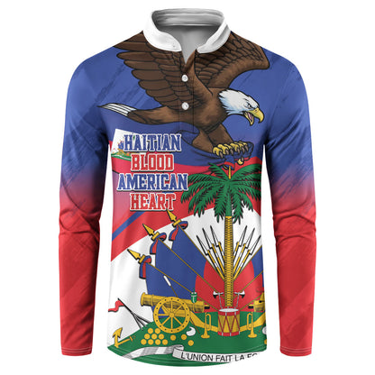 Haiti Flag Day Button Sweatshirt Haitian Blood American Heart Eagle With Flag