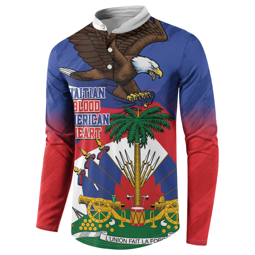 Haiti Flag Day Button Sweatshirt Haitian Blood American Heart Eagle With Flag