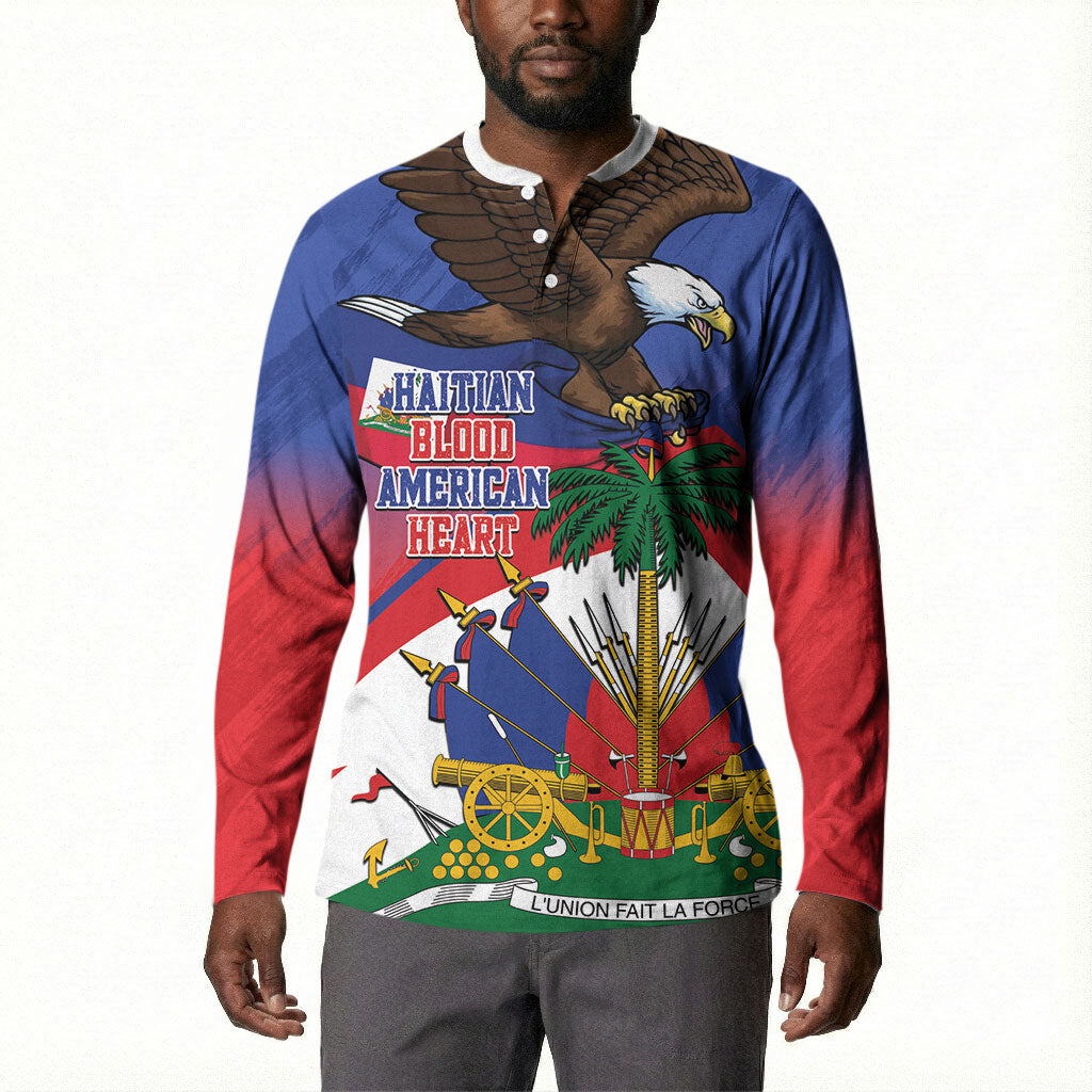 Haiti Flag Day Button Sweatshirt Haitian Blood American Heart Eagle With Flag