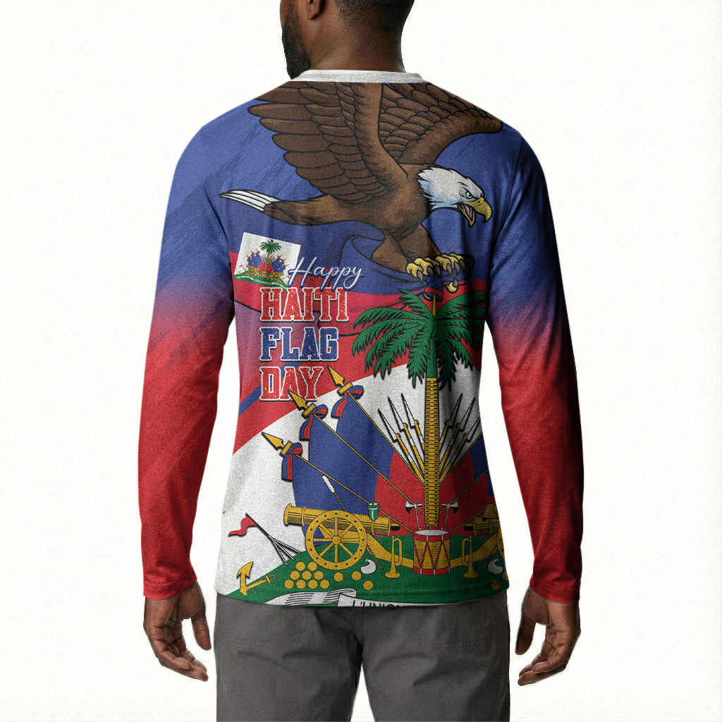 Haiti Flag Day Button Sweatshirt Haitian Blood American Heart Eagle With Flag