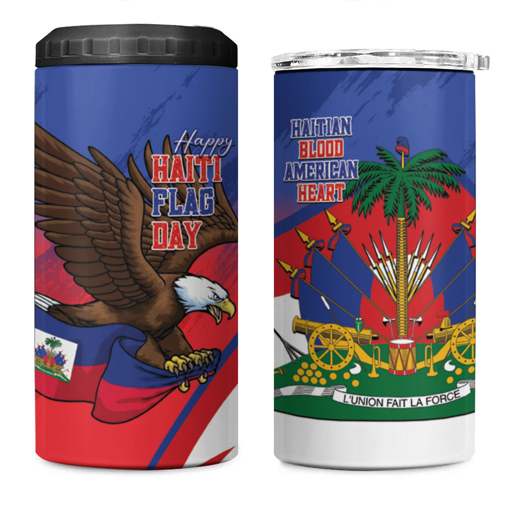 Haiti Flag Day 4 in 1 Can Cooler Tumbler Haitian Blood American Heart Eagle With Flag