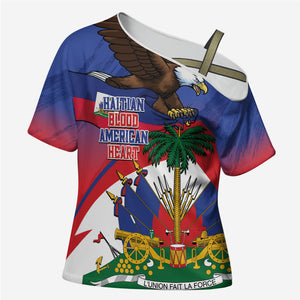 Haiti Flag Day Cross Shoulder Shirt Haitian Blood American Heart Eagle With Flag