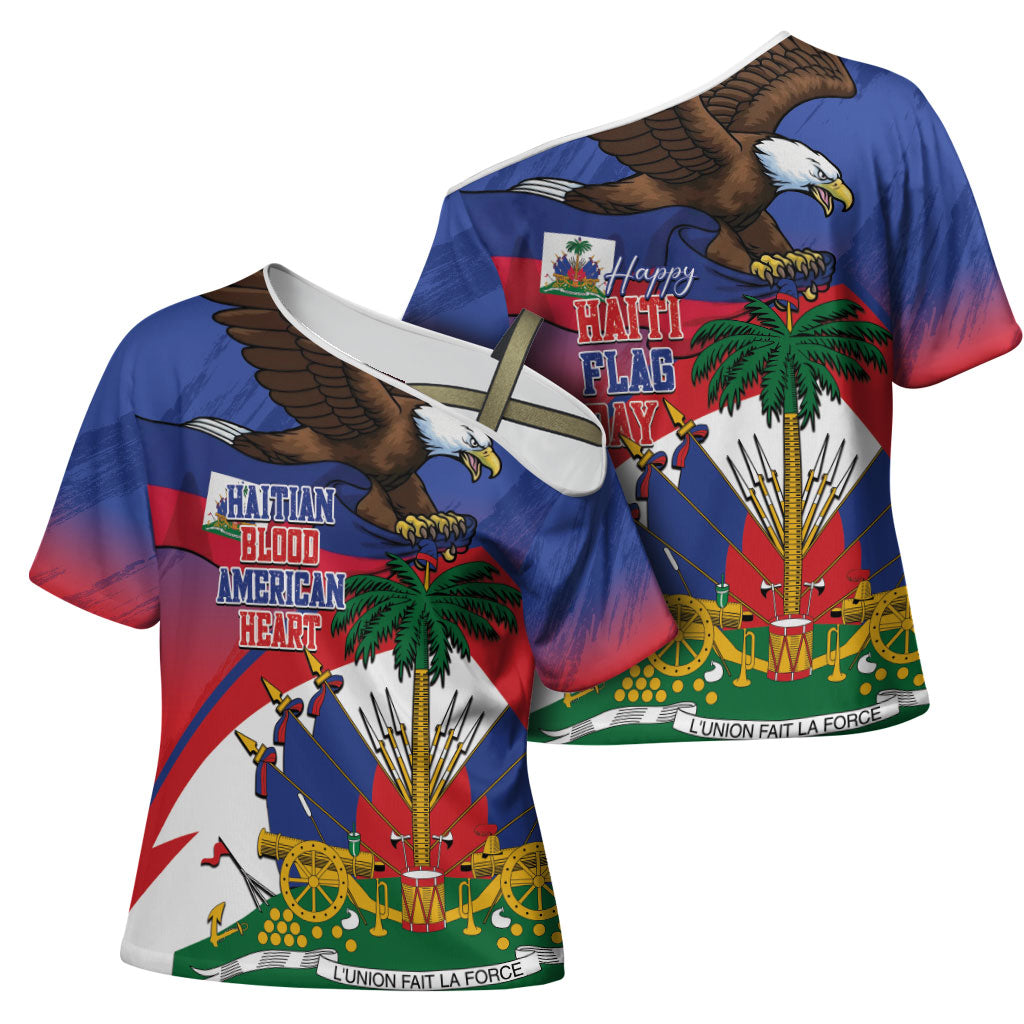 Haiti Flag Day Cross Shoulder Shirt Haitian Blood American Heart Eagle With Flag