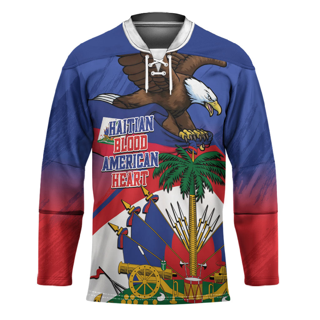 Haiti Flag Day Hockey Jersey Haitian Blood American Heart Eagle With Flag
