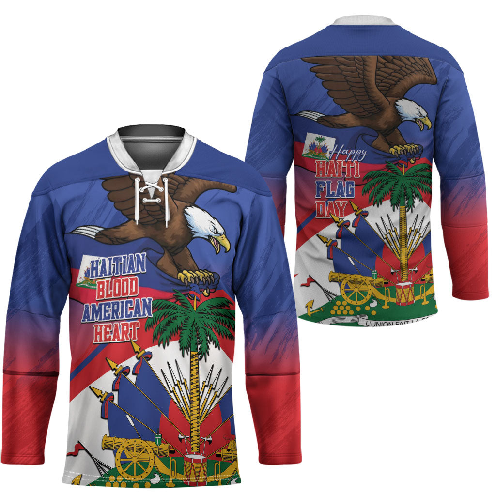 Haiti Flag Day Hockey Jersey Haitian Blood American Heart Eagle With Flag