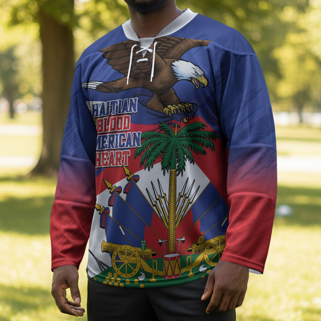 Haiti Flag Day Hockey Jersey Haitian Blood American Heart Eagle With Flag