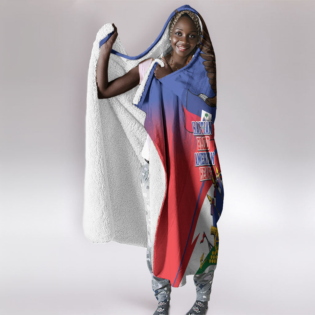 Haiti Flag Day Hooded Blanket Haitian Blood American Heart Eagle With Flag