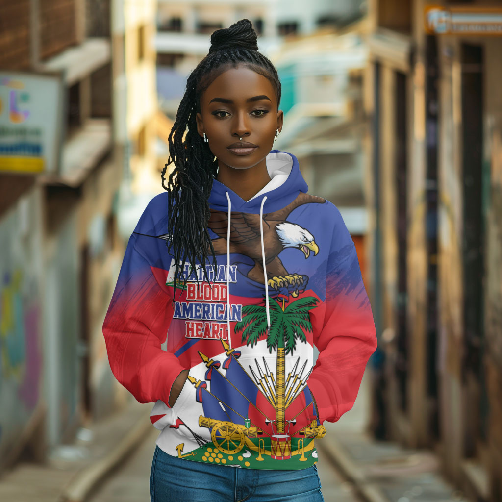 Haiti Flag Day Hoodie Haitian Blood American Heart Eagle With Flag