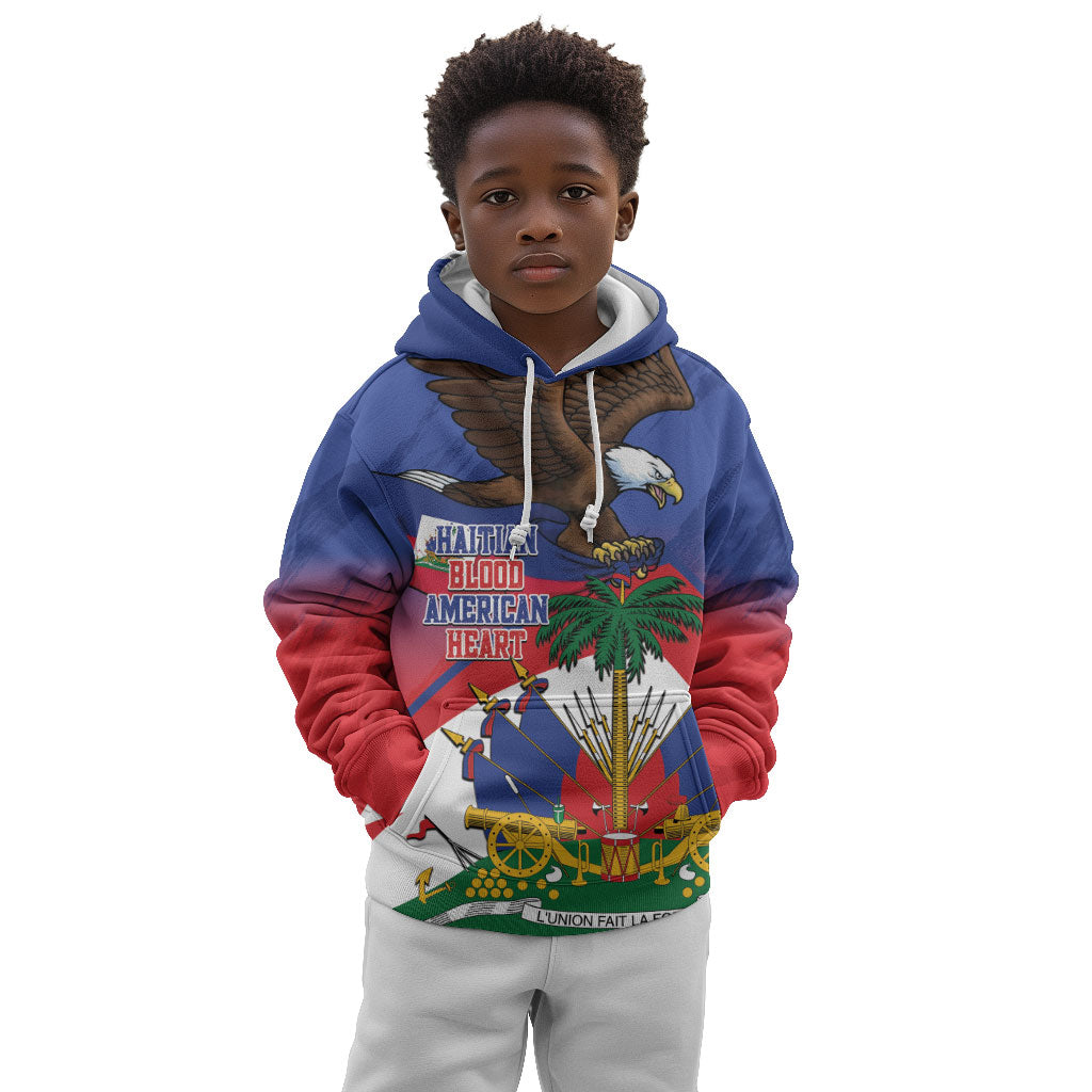 Haiti Flag Day Kid Hoodie Haitian Blood American Heart Eagle With Flag