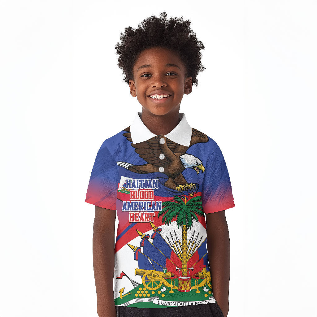 Haiti Flag Day Kid Polo Shirt Haitian Blood American Heart Eagle With Flag