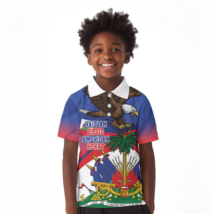 Haiti Flag Day Kid Polo Shirt Haitian Blood American Heart Eagle With Flag