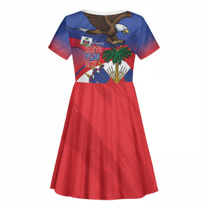 Haiti Flag Day Kid Short Sleeve Dress Haitian Blood American Heart Eagle With Flag
