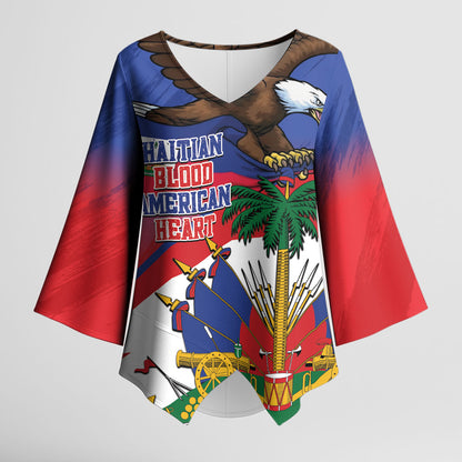 Haiti Flag Day Kimono Sleeve Blouse Haitian Blood American Heart Eagle With Flag