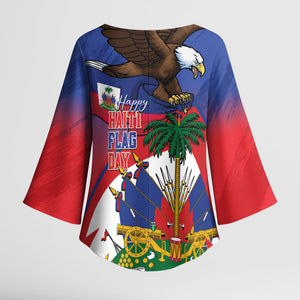 Haiti Flag Day Kimono Sleeve Blouse Haitian Blood American Heart Eagle With Flag