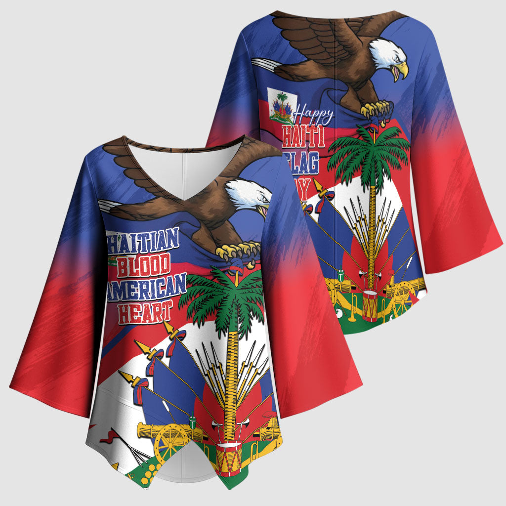 Haiti Flag Day Kimono Sleeve Blouse Haitian Blood American Heart Eagle With Flag
