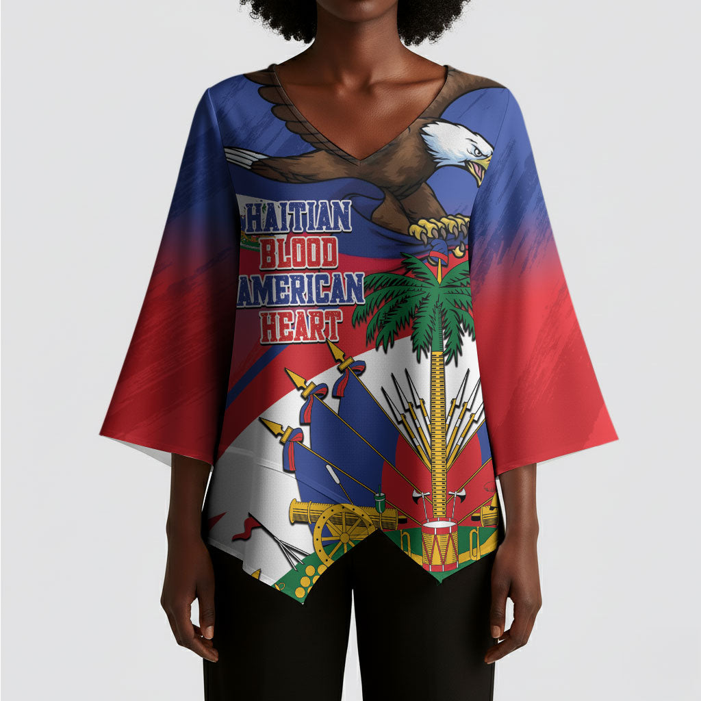 Haiti Flag Day Kimono Sleeve Blouse Haitian Blood American Heart Eagle With Flag