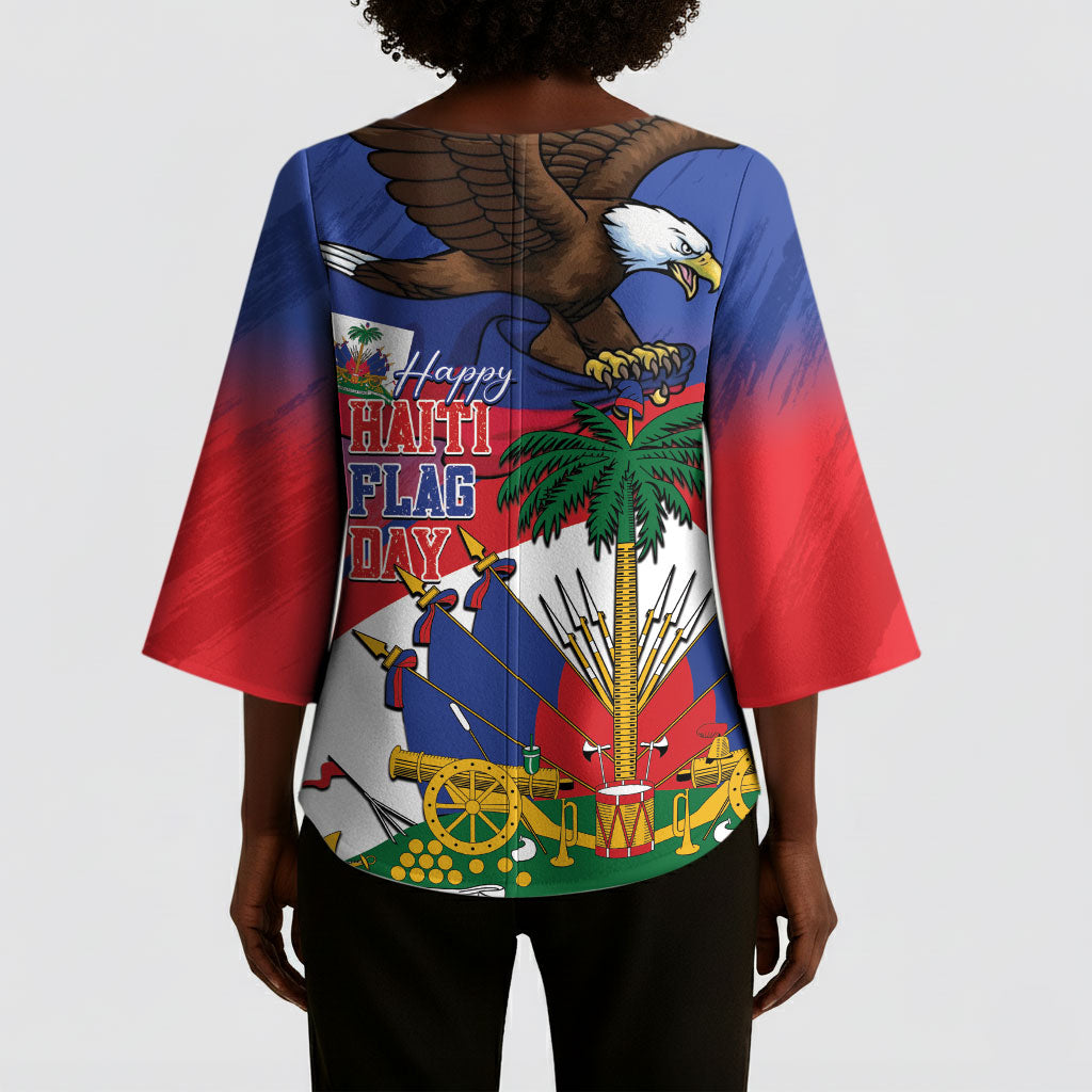 Haiti Flag Day Kimono Sleeve Blouse Haitian Blood American Heart Eagle With Flag