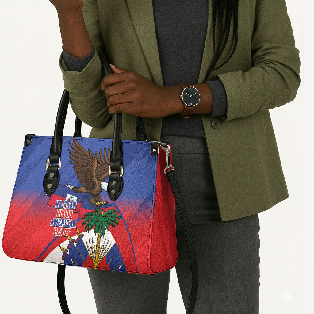 Haiti Flag Day Leather Bag Haitian Blood American Heart Eagle With Flag