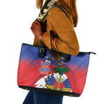 Haiti Flag Day Leather Tote Bag Haitian Blood American Heart Eagle With Flag