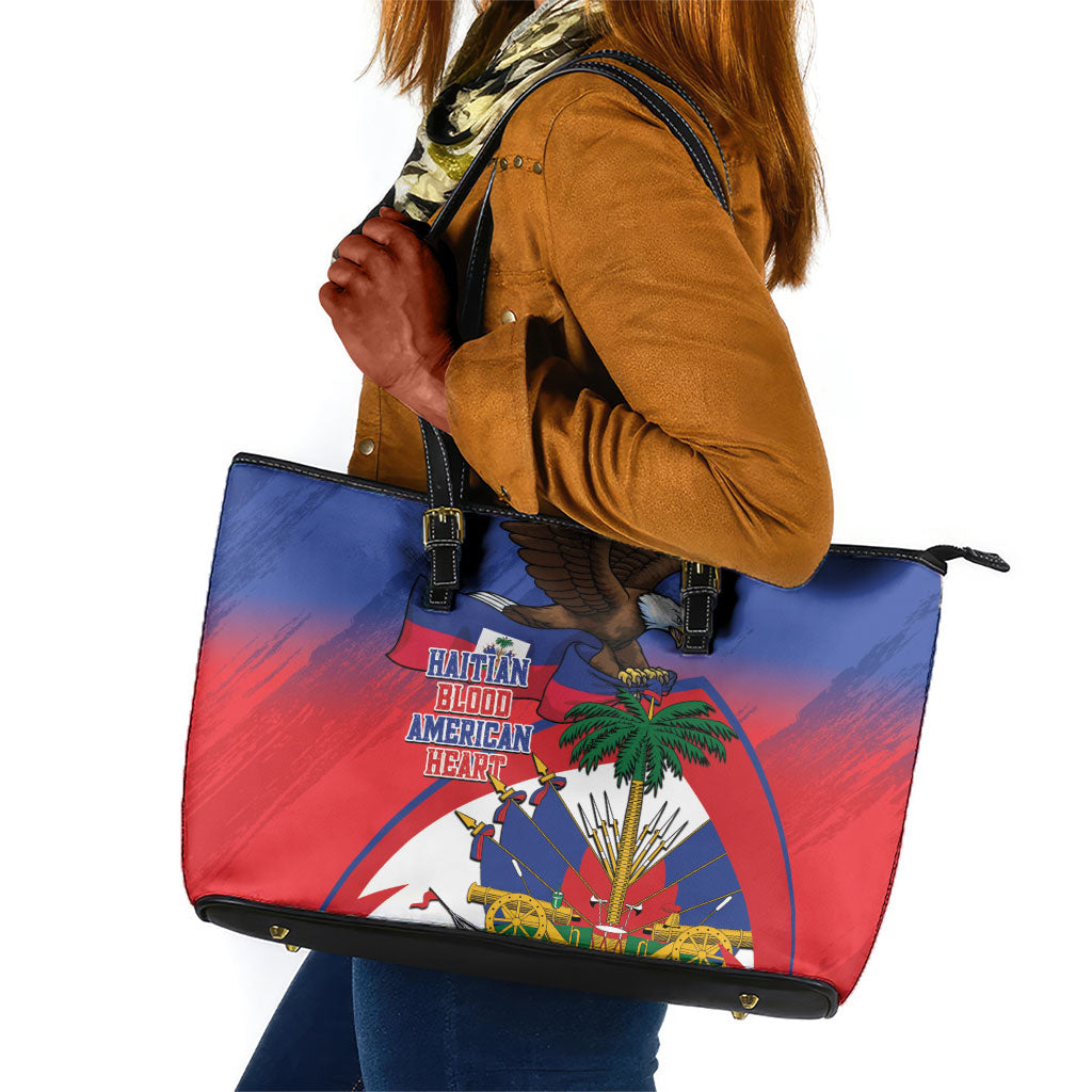 Haiti Flag Day Leather Tote Bag Haitian Blood American Heart Eagle With Flag