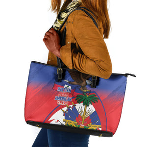 Haiti Flag Day Leather Tote Bag Haitian Blood American Heart Eagle With Flag