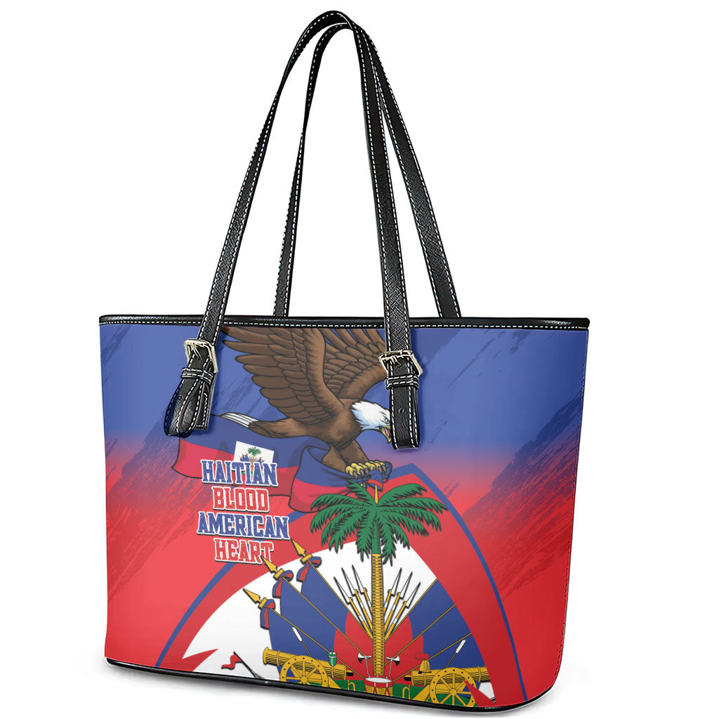 Haiti Flag Day Leather Tote Bag Haitian Blood American Heart Eagle With Flag